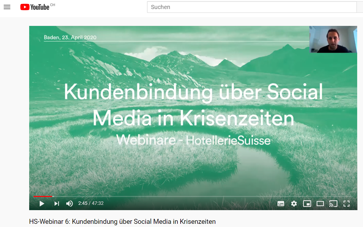 Webinar für HotellerieSuisse: Kundenbindung über Social Media in Krisenzeiten.